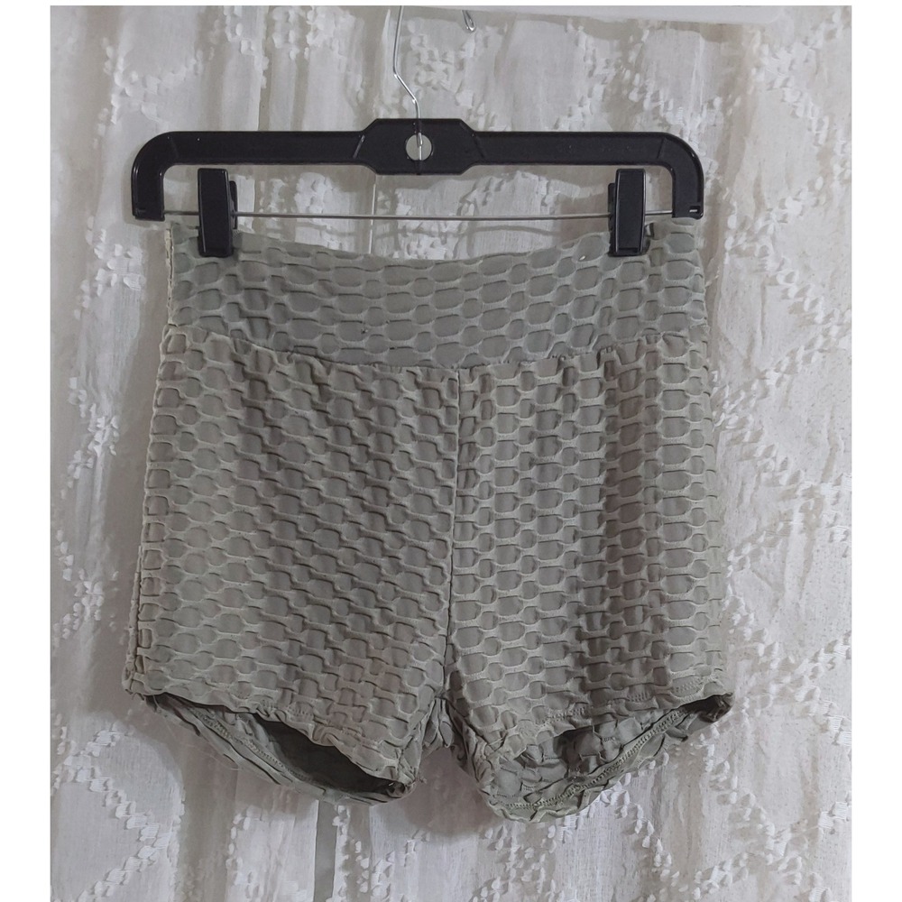 Love Streak Sage Green Honeycomb Textured High Waisted Athletic Shorts Medium